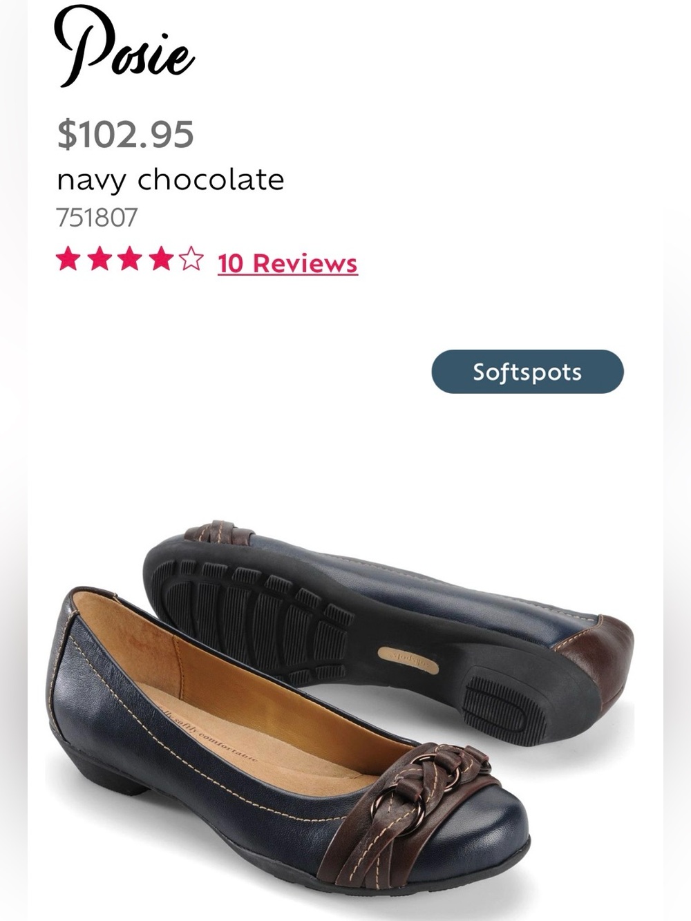 NWOB Softspots Navy and Chocolate Braided Toe Ballet Flats SIZE 9W